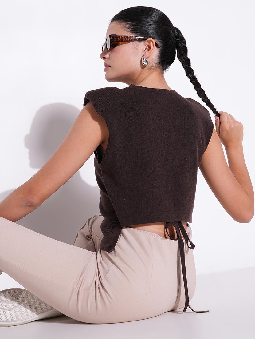 women brown solid sleeveless top - 21643474 -  Standard Image - 1