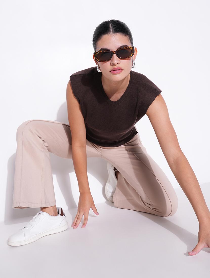 women brown solid sleeveless top - 21643474 - Standard Image - 4