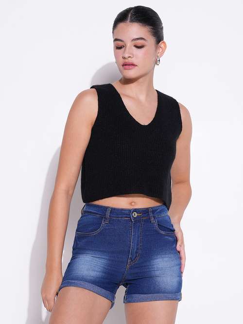 women solid sleeveless crop top - 21643478 -  Standard Image - 0