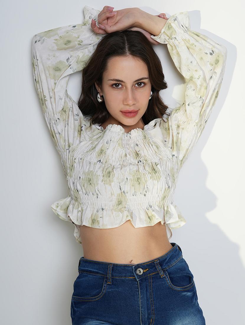 women printed smocked detailed peplum top - 21643489 -  Standard Image - 1