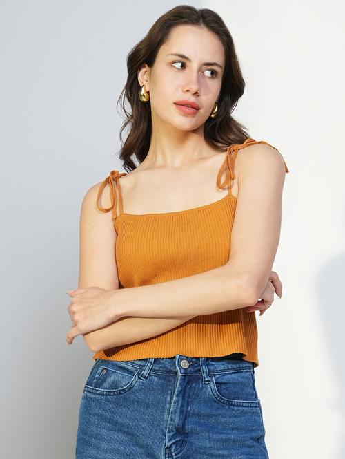 women solid shoulder strap neck top - 21643491 - Standard Image - 0