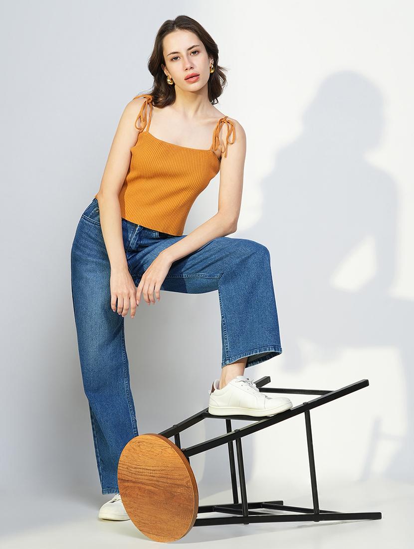 women solid shoulder strap neck top - 21643491 - Standard Image - 4