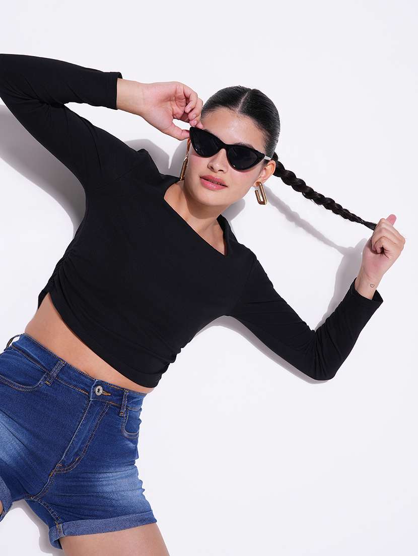 women black solid long sleeves top - 21643499 -  Standard Image - 1