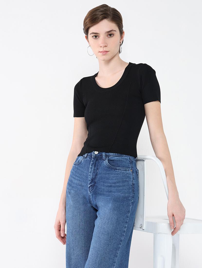 women black solid short sleeve top - 21643501 -  Standard Image - 1