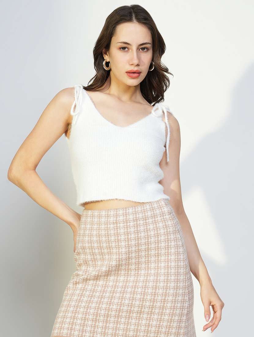 women white solid sleeveless crop top - 21643508 - Zoom Image - 0