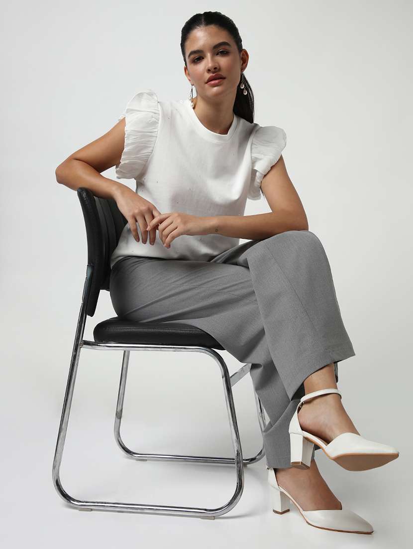 women white solid with work puff sleeve top - 21643526 -  Standard Image - 4