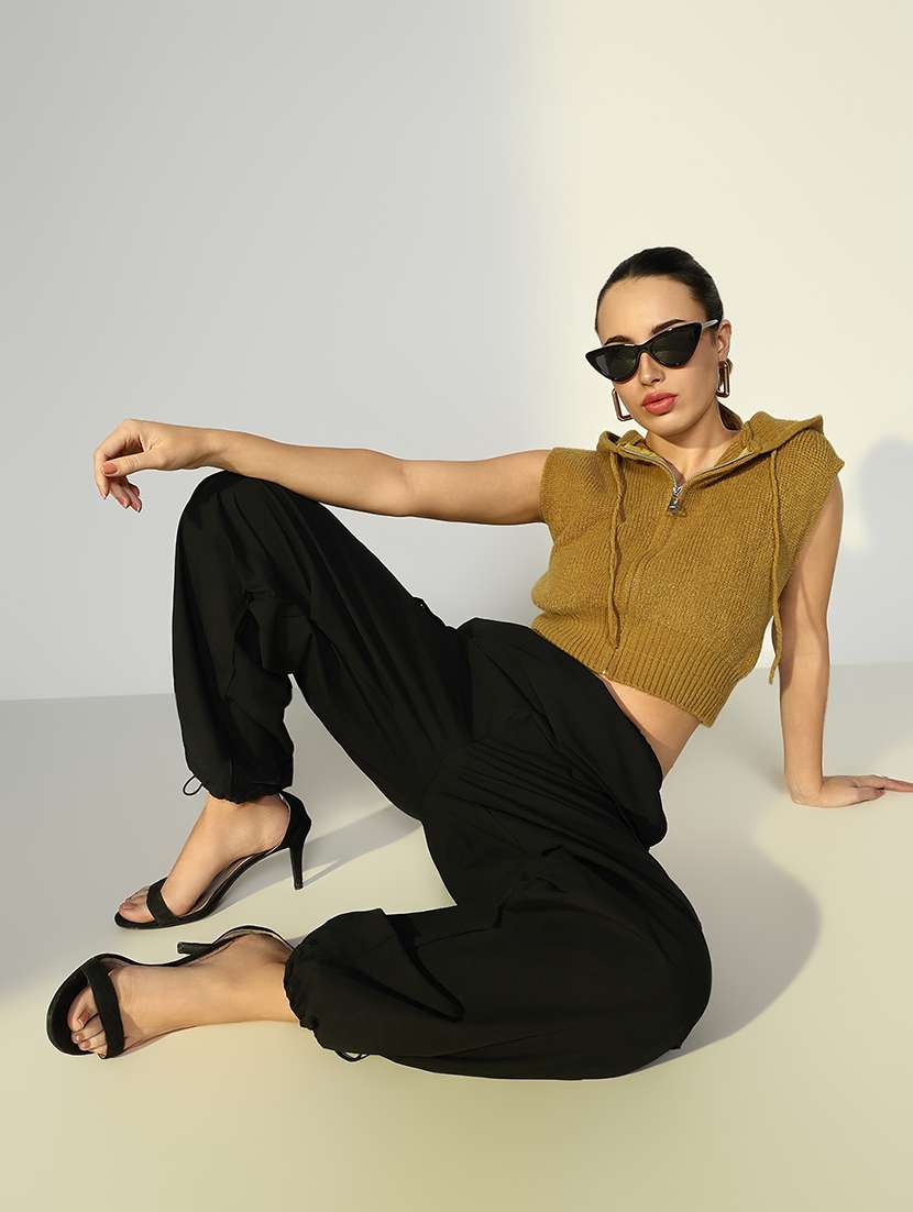 women solid high rise cargos  - 21643529 -  Standard Image - 4