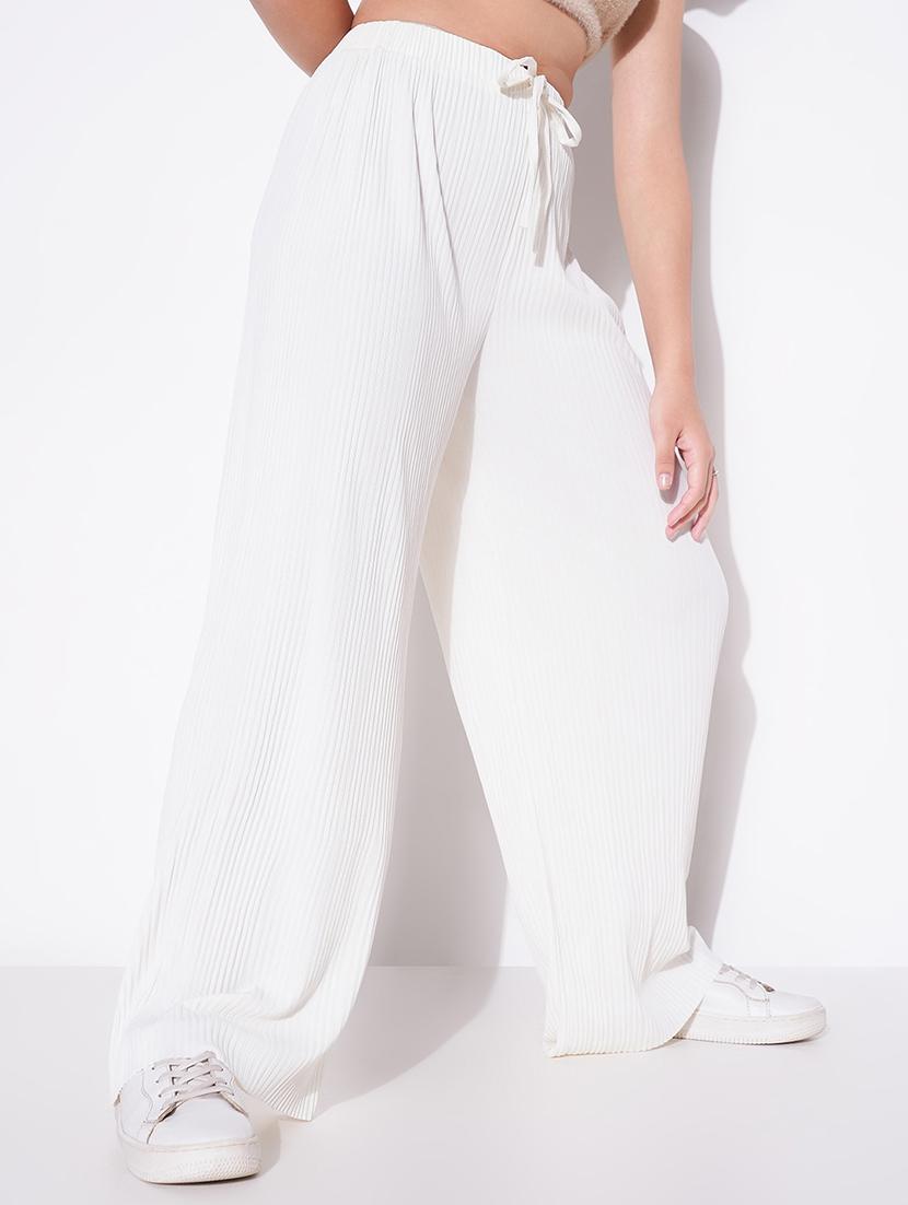 women solid high rise wide leg trouser - 21643539 -  Standard Image - 1