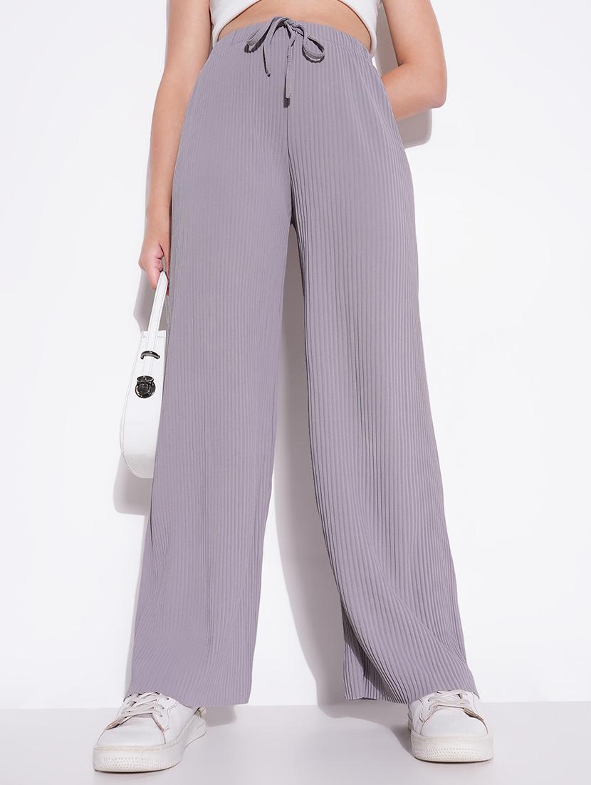 women solid high rise wide leg trouser - 21643540 - Standard Image - 1