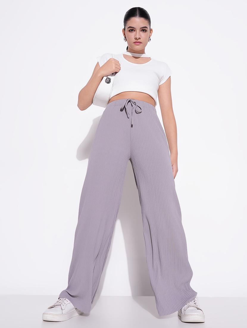 women solid high rise wide leg trouser - 21643540 - Standard Image - 4