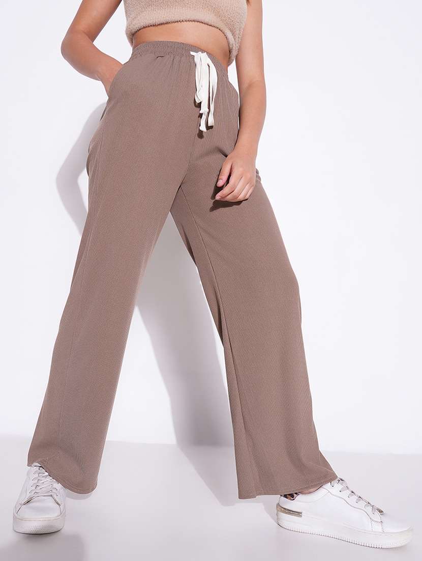 women solid high rise wide leg trouser - 21643543 - Standard Image - 1