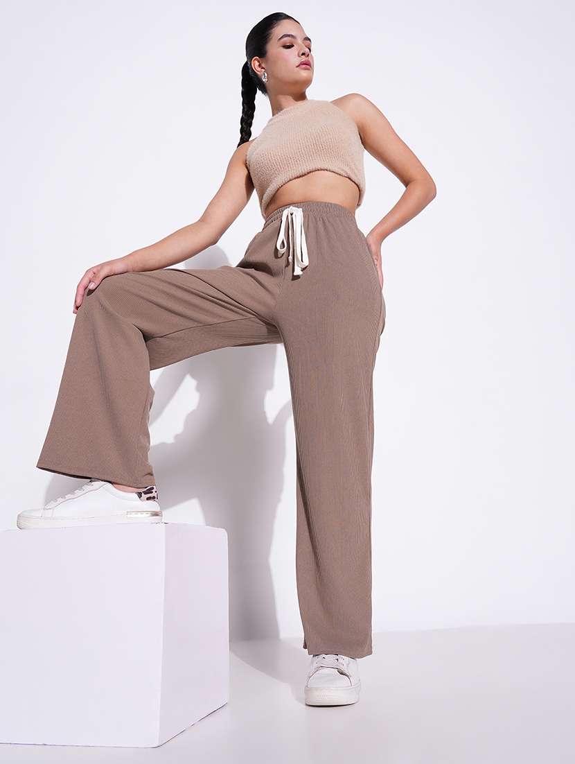 women solid high rise wide leg trouser - 21643543 - Standard Image - 4