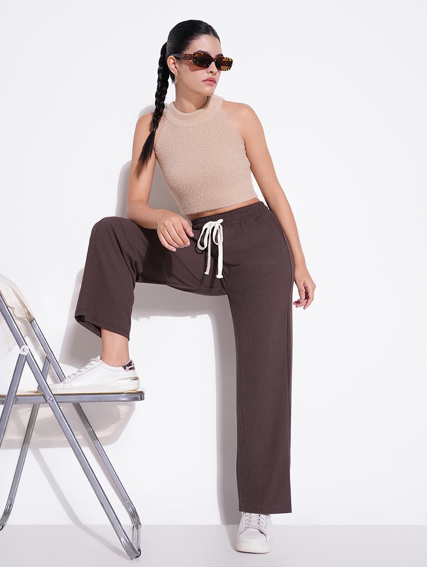 women solid high rise wide leg trouser - 21643544 - Standard Image - 4