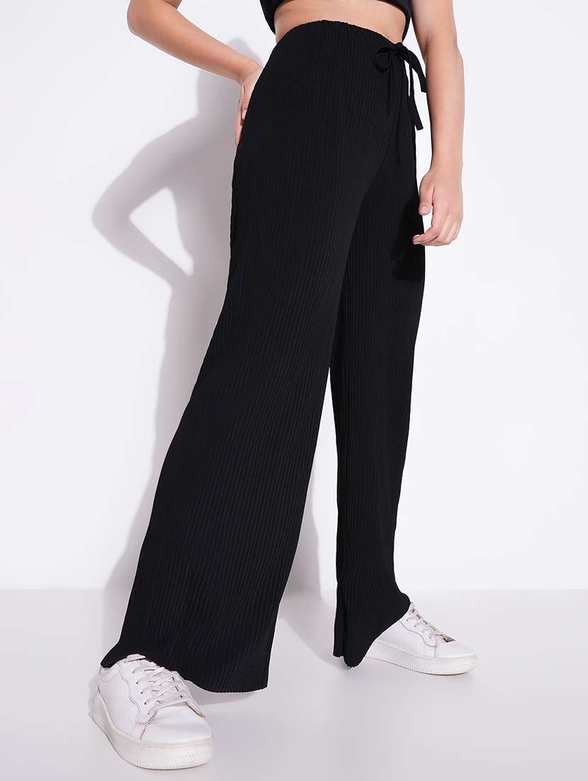 women solid high rise wide leg trouser - 21643545 -  Standard Image - 1