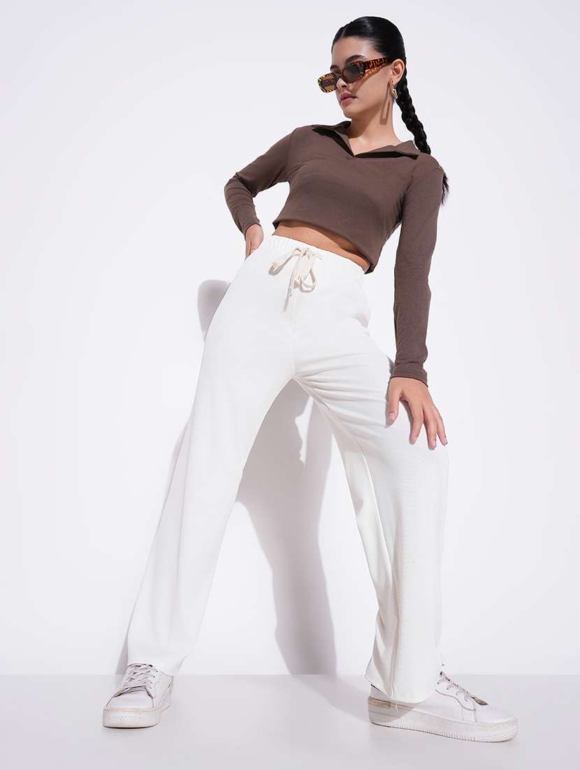 women solid high rise wide leg trouser - 21643547 -  Standard Image - 4