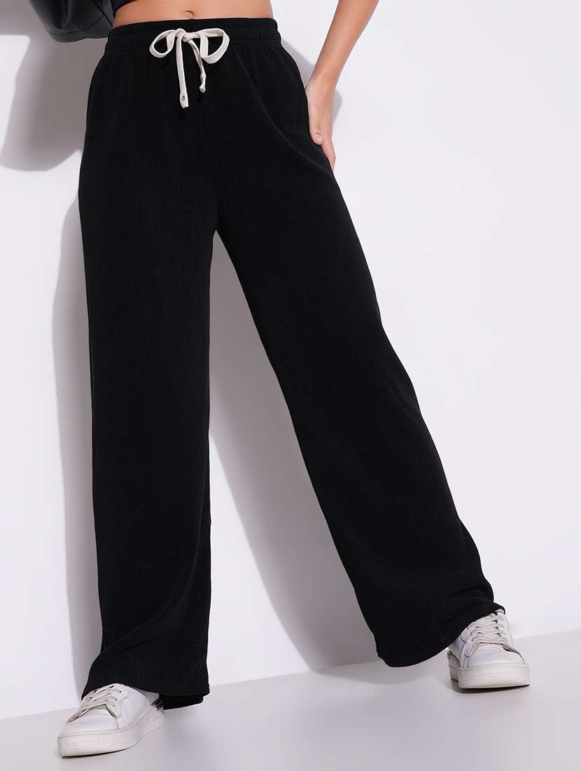 women solid high rise wide leg trouser - 21643552 -  Standard Image - 1