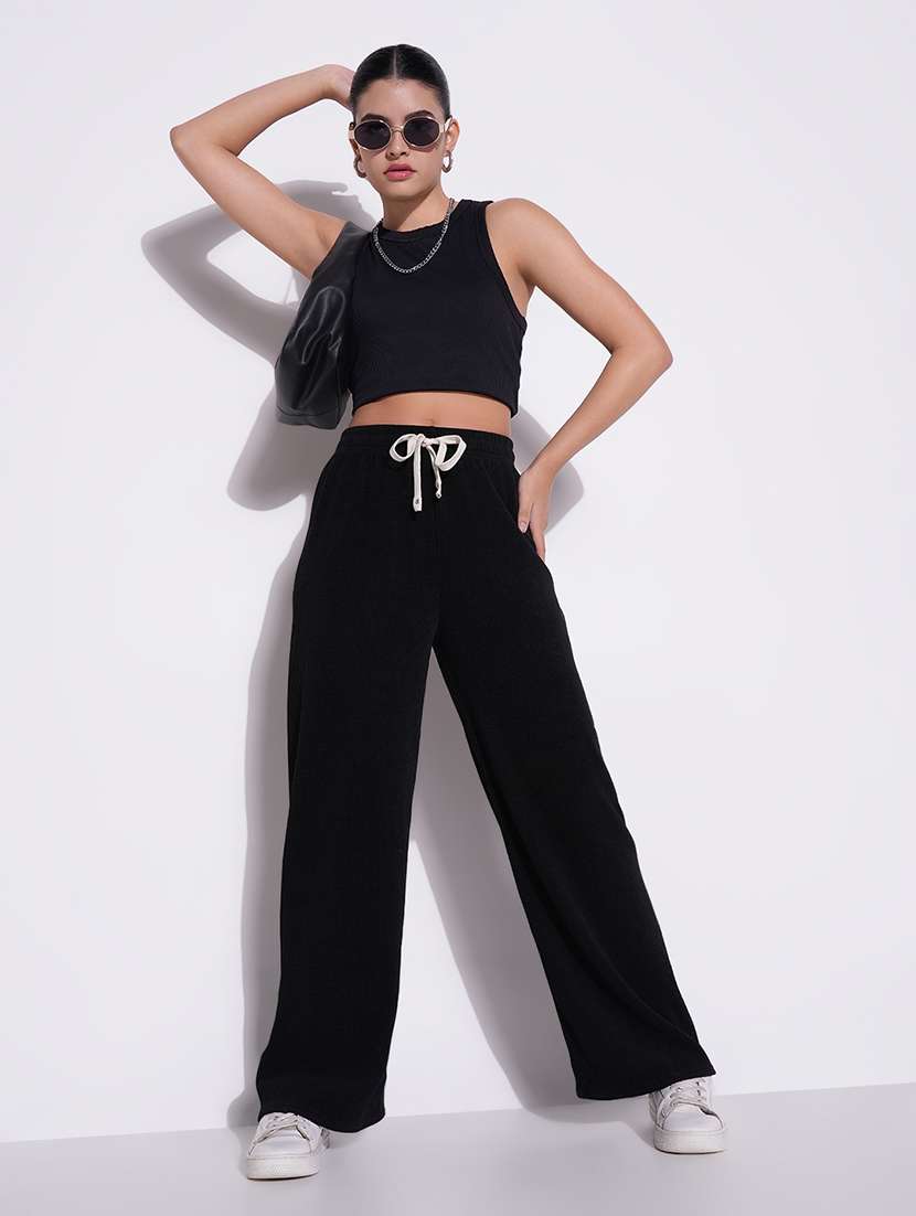 women solid high rise wide leg trouser - 21643552 -  Standard Image - 4