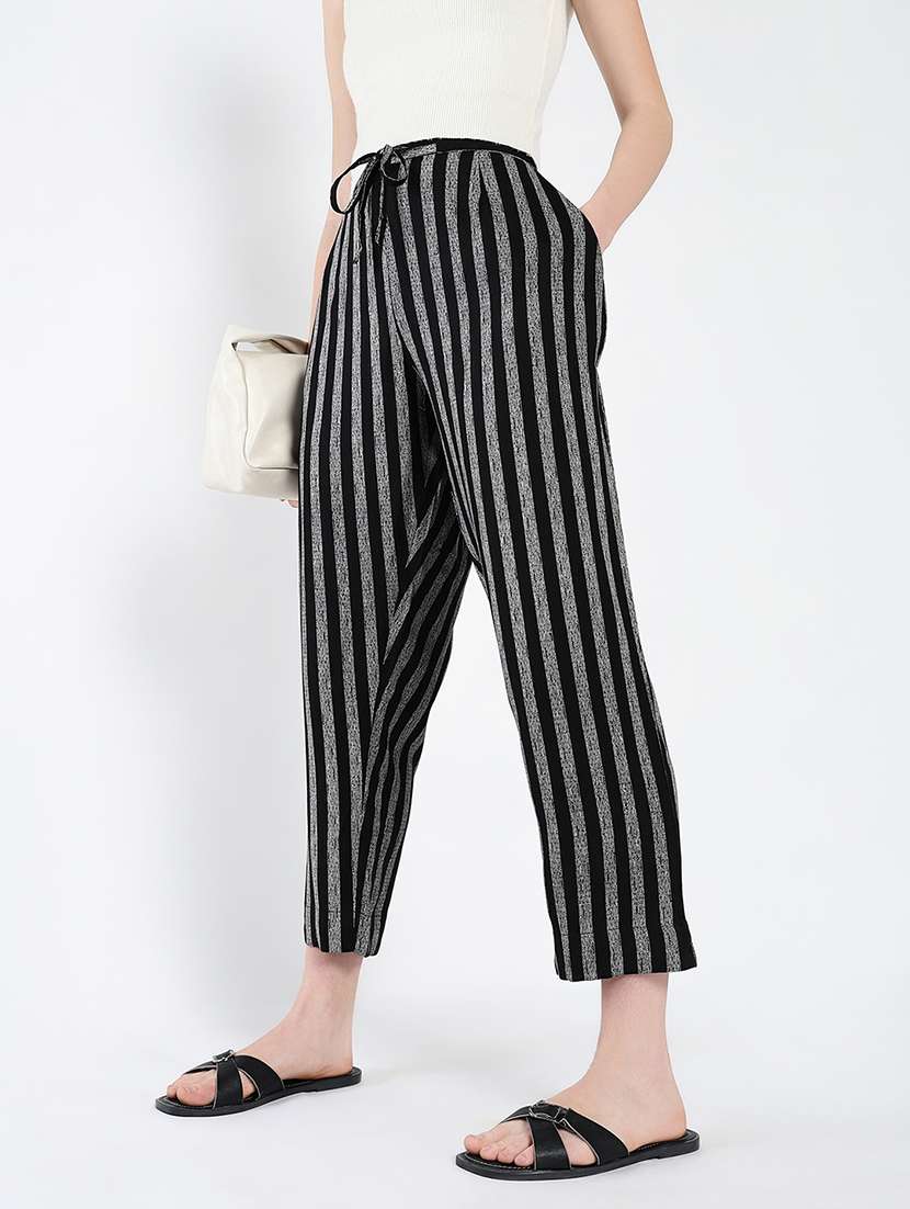 women black stripes ankle length peg trouser - 21643554 - Standard Image - 1
