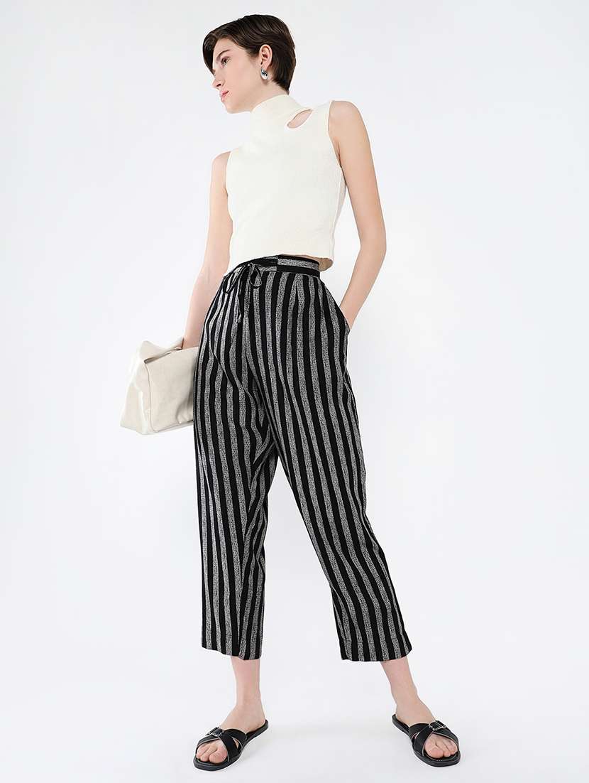 women black stripes ankle length peg trouser - 21643554 - Standard Image - 4