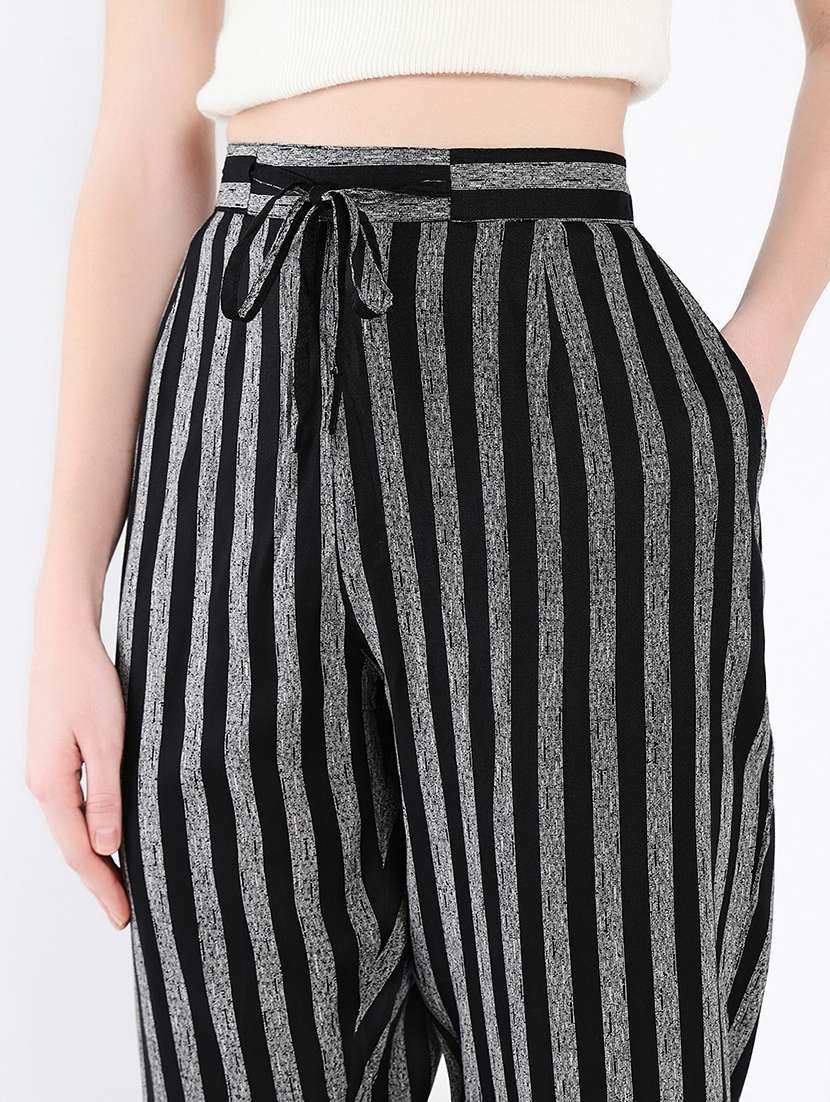women black stripes ankle length peg trouser - 21643554 - Standard Image - 6