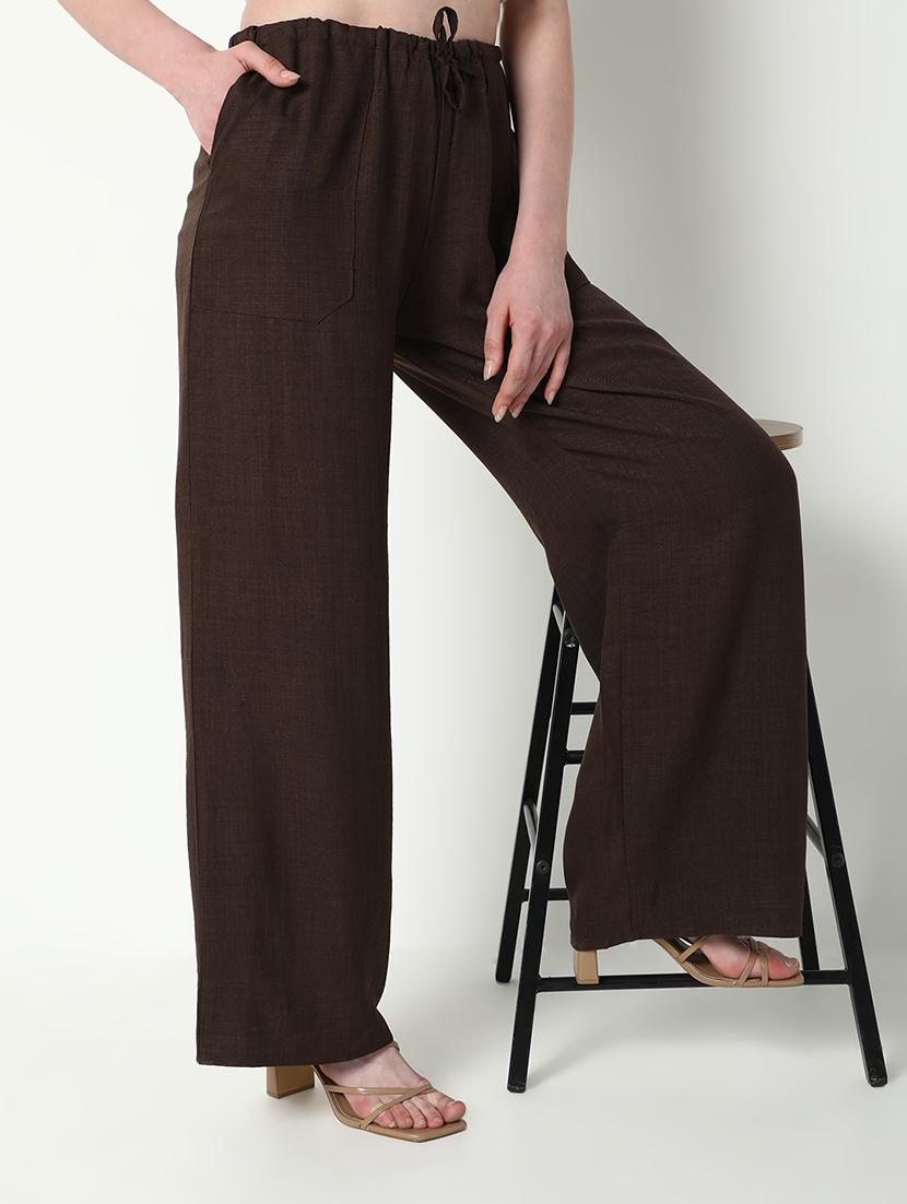 women solid high rise wide leg trouser - 21643555 -  Standard Image - 1