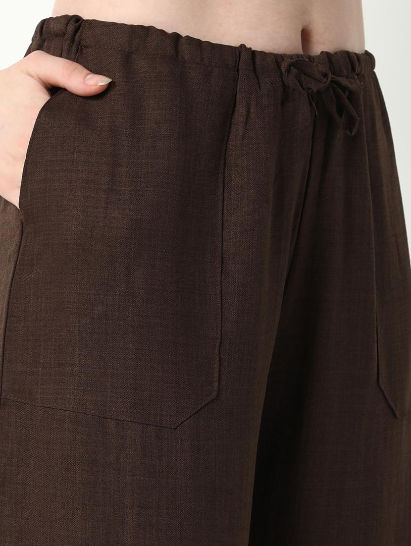 women solid high rise wide leg trouser - 21643555 - Standard Image - 6