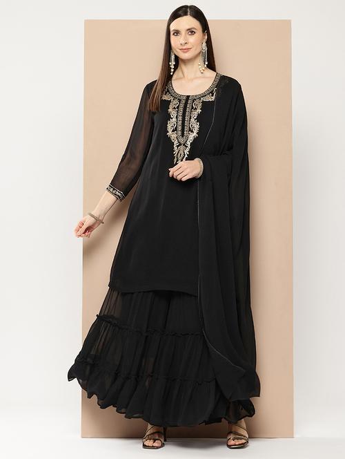 women embroidered kurta sharara set with dupatta - 21643581 -  Standard Image - 0