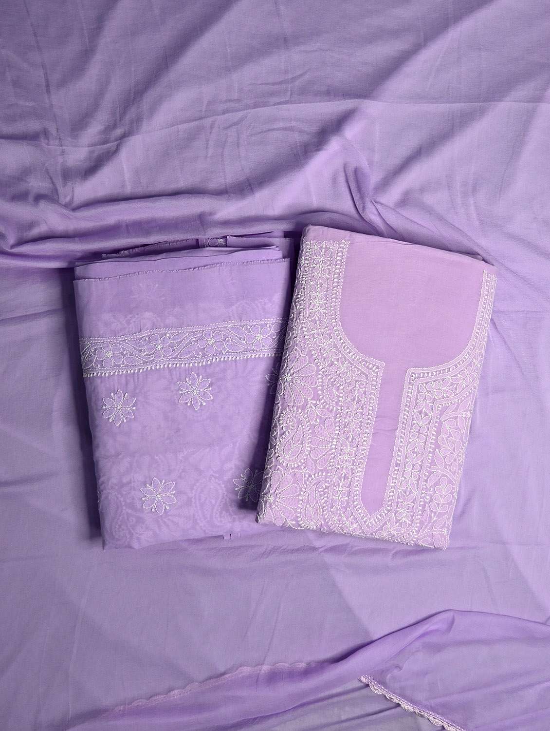 women chikankari work unstitched suit set