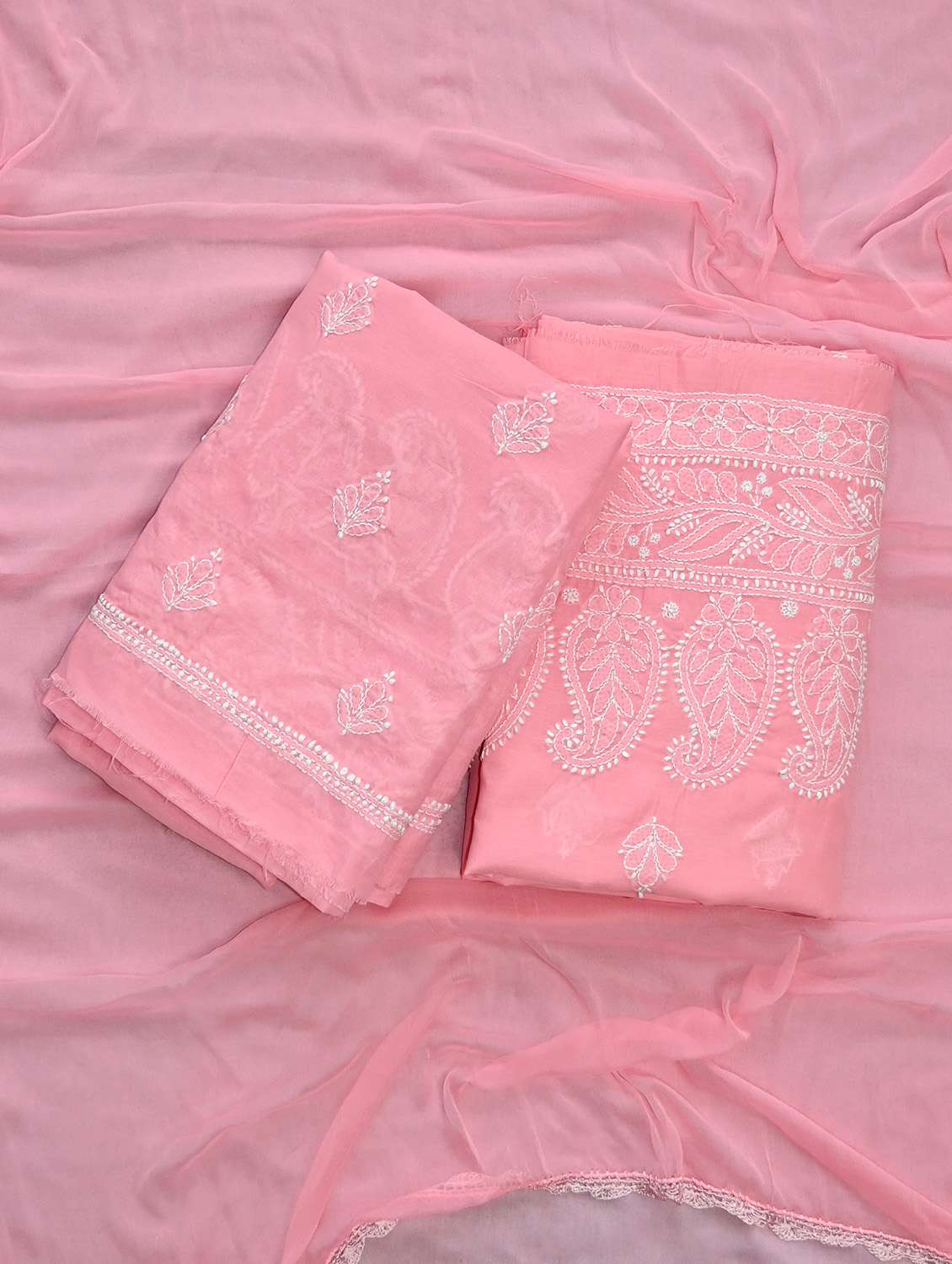 women chikankari work unstitched suit set