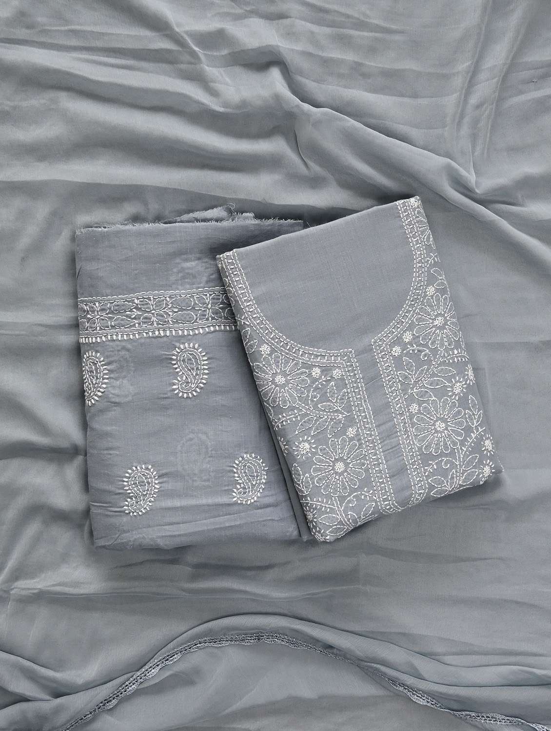 women chikankari work unstitched suit set