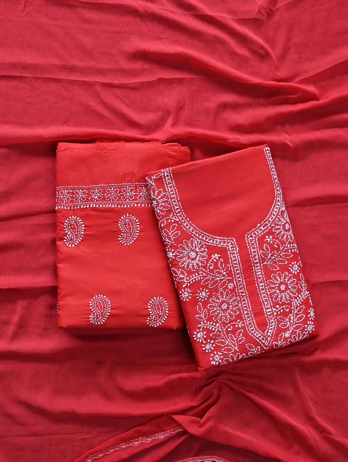 women chikankari work unstitched suit set