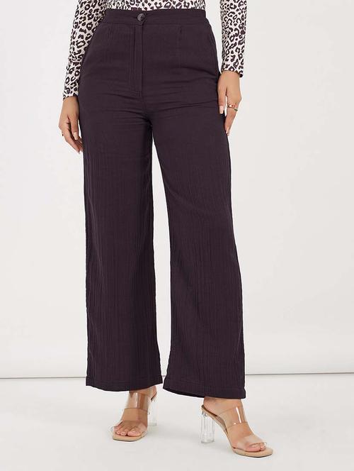 women brown solid wide leg trousers - 21643689 -  Standard Image - 0