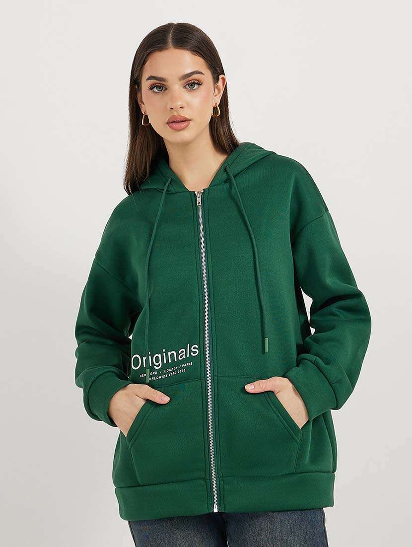 women printed hooded long sleeves sweatshirt