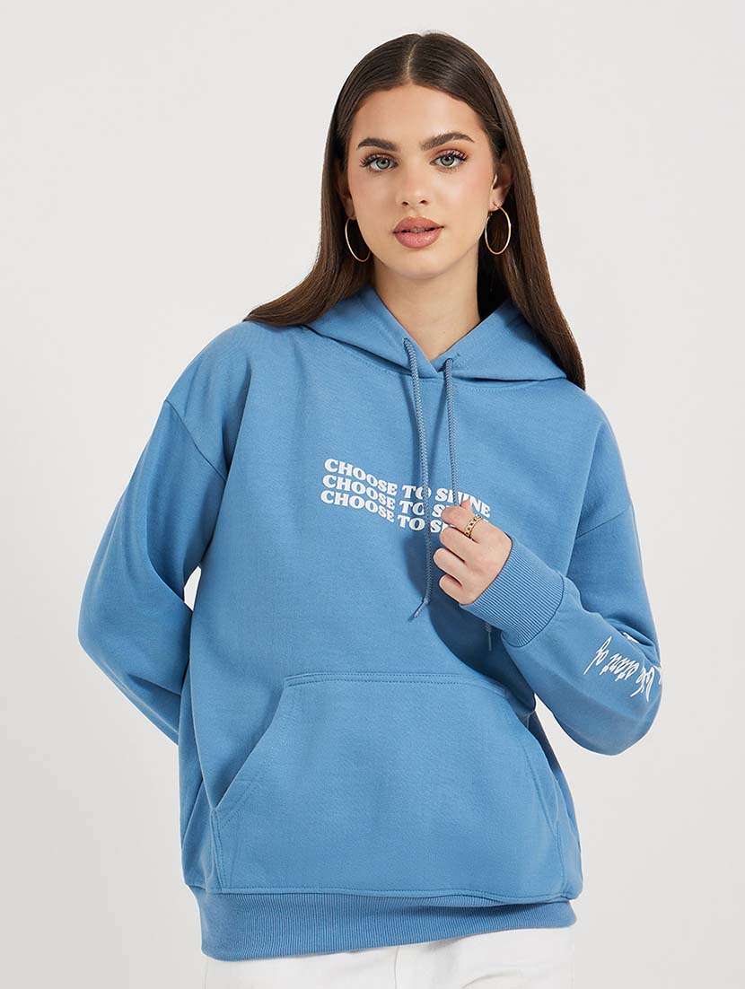 women printed hooded long sleeves sweatshirt