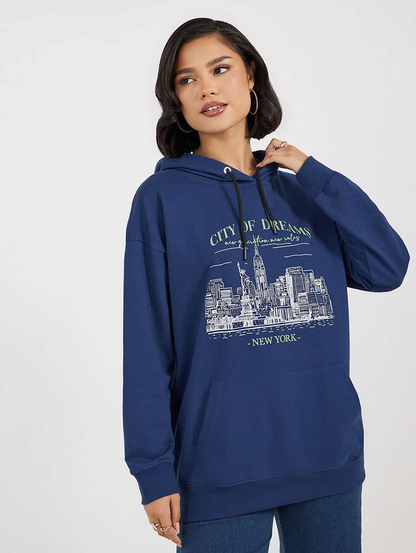 navy blue cotton front print sweatshirt