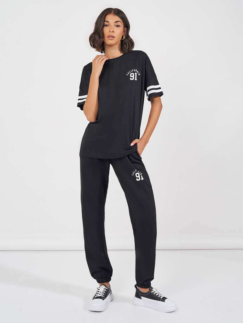 women black t-shirt & joggers co-ords - 21643747 -  Standard Image - 1