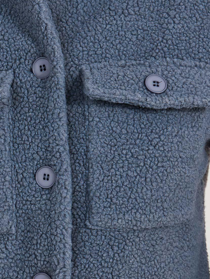 women blue solid long sleeve fur jacket - 21643748 - Standard Image - 4