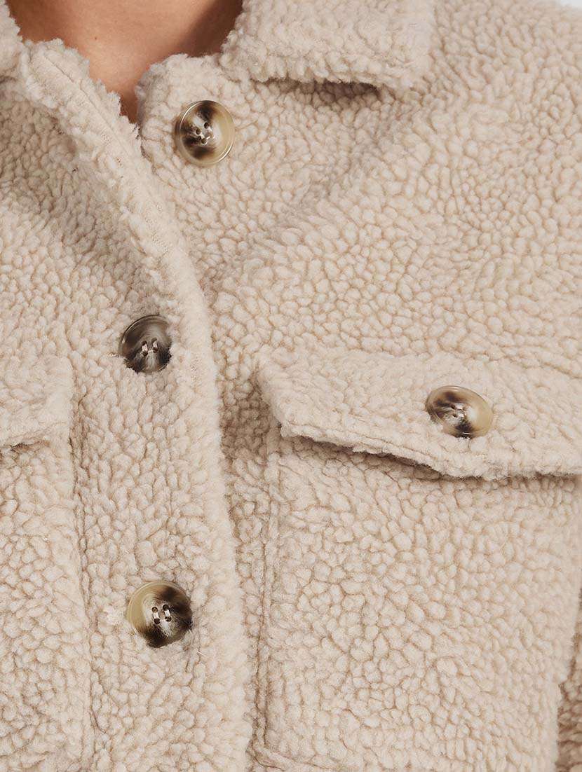 women beige solid long sleeve fur jacket - 21643749 - Standard Image - 4