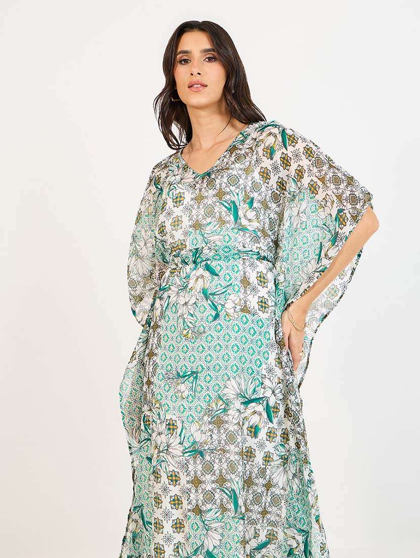women printed v neck kimono sleeve a-line dress - 21643762 -  Standard Image - 4