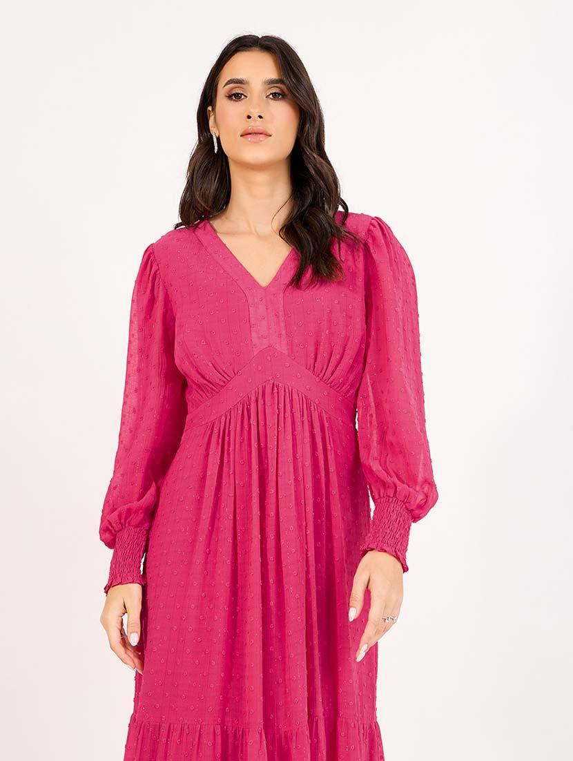 women pink solid long sleeve tiered dress - 21643773 - Standard Image - 4