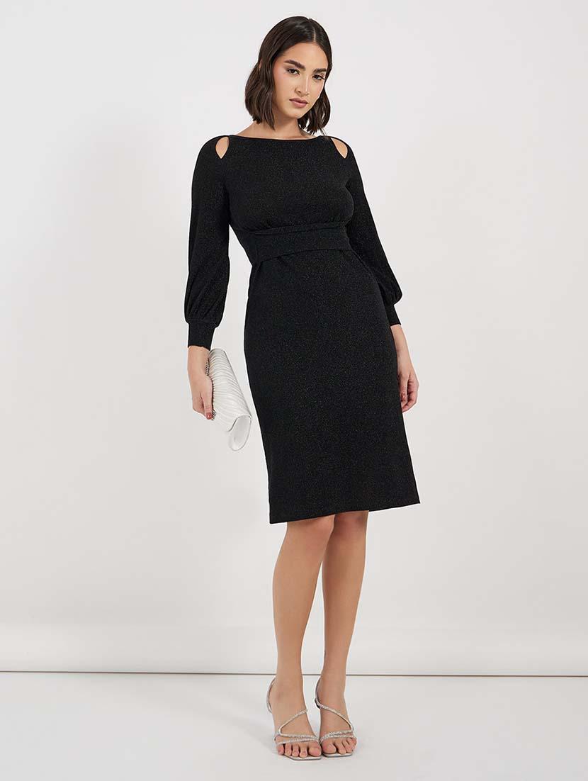 women black solid long sleeve bodycon dress - 21643776 -  Standard Image - 1