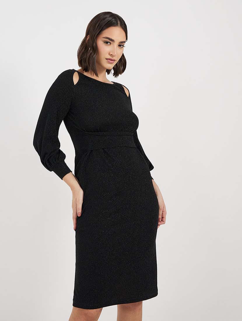 women black solid long sleeve bodycon dress - 21643776 - Standard Image - 4