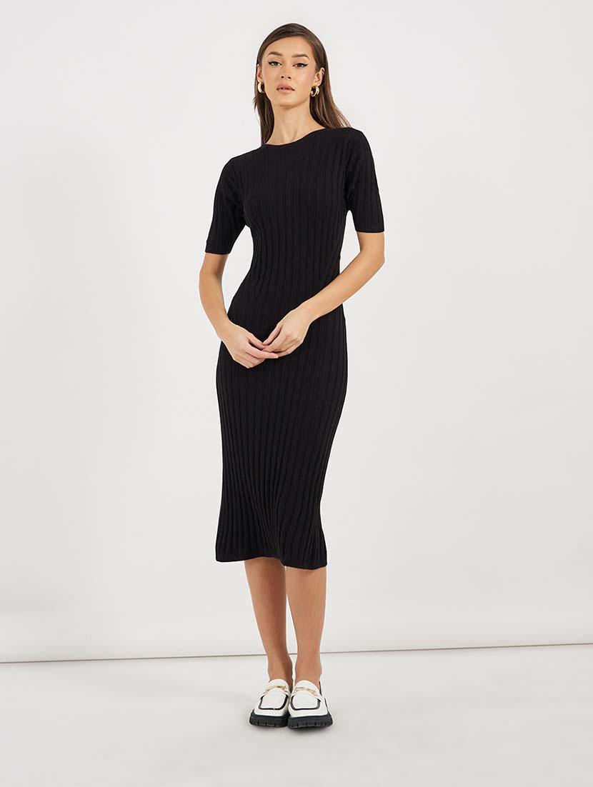 women black solid short sleeve sheath dress - 21643778 -  Standard Image - 1