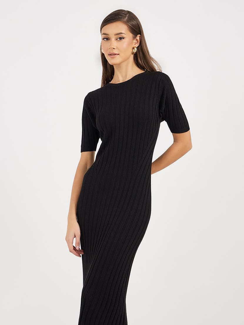women black solid short sleeve sheath dress - 21643778 - Standard Image - 4