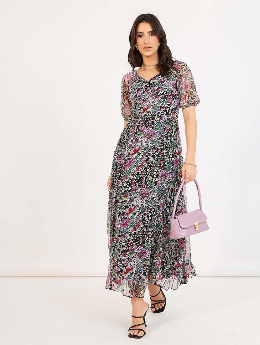 women printed puff sleeves dress - 21643786 - Standard Image - 1