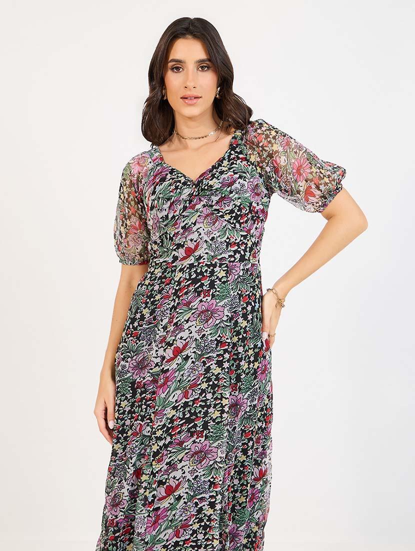 women printed puff sleeves dress - 21643786 - Standard Image - 4