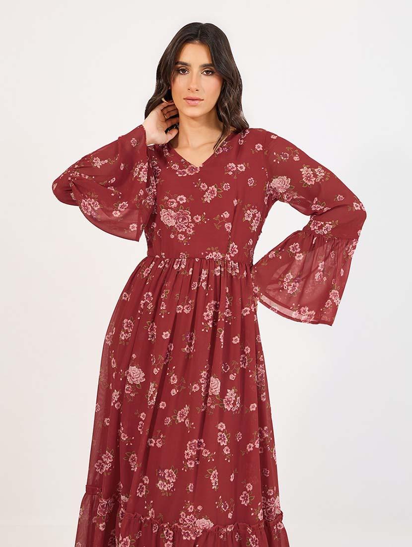 women printed bell sleeves tiered dress - 21643797 - Standard Image - 4