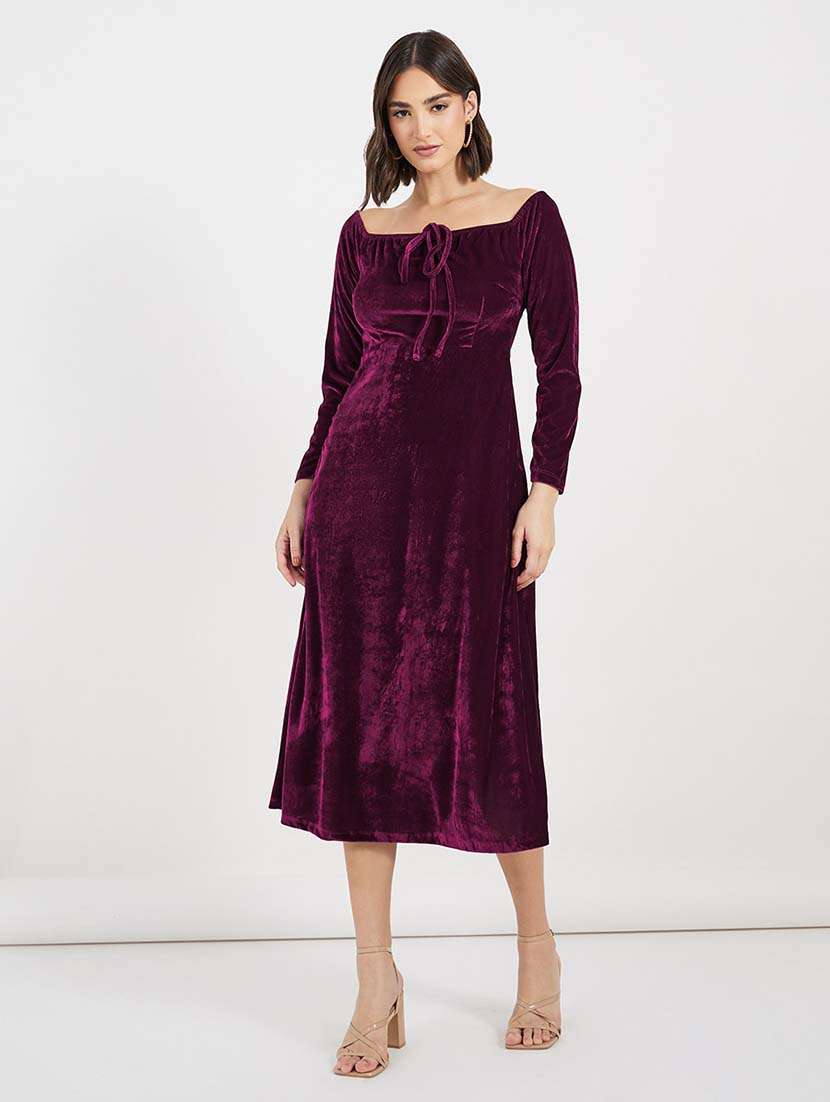 women solid long sleeves a-line dress - 21643798 -  Standard Image - 1