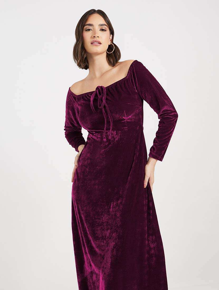 women solid long sleeves a-line dress - 21643798 -  Standard Image - 4