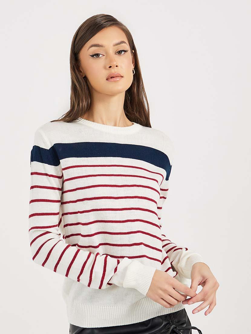 women striped long sleeves pullover - 21643813 -  Zoom Image - 0